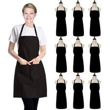 9 Pack Black Apron for Women Adult Girls with Pockets Kitchen Aprons Bulk