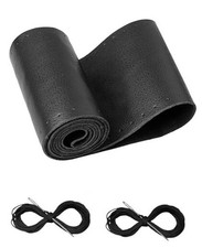 Leather Steering Wheel Cover Lace Up, Stitch on Steering Wheel Wrap, L4 Black