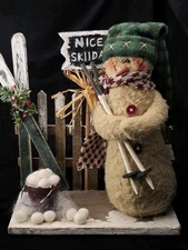 Rustic Primitive Snowman Skier Scene Nice Ski Day Winter Shelf Decor CCI Imports