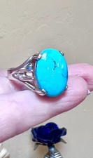 BEAUTIFUL Designer Sterling Silver  Bright Blue-Green Turquoise Ring