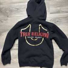 True Religion Faux Fur Lined Full Zip Hoodie Sweatshirt Black Small Kids Youth
