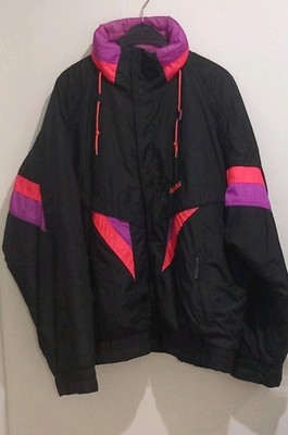 Vintage 80er Nevica Recco Skijacke Medium Herren schwarz, pink lila Reißverschluss/Nieten Fasternings