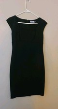 Calvin Klein Black Covered Sailor Button Cap Sleeve Dress Women's Size 4 Y2K