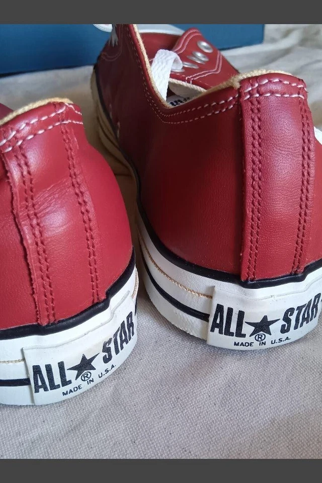 Deadstock Vintage Años 90 Converse All Star Bajo Cuero Rojo 15864 Hecho en EE. UU. US9.5 Foto 3 de 4