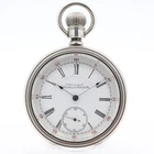 Antique 18s 1899 Waltham Riverside Pocket Watch Gilt Locomotive Coin Silver Case