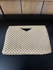 VTG Woven Straw Clutch Bag Unique Handle Summer Beach Purse Natural
