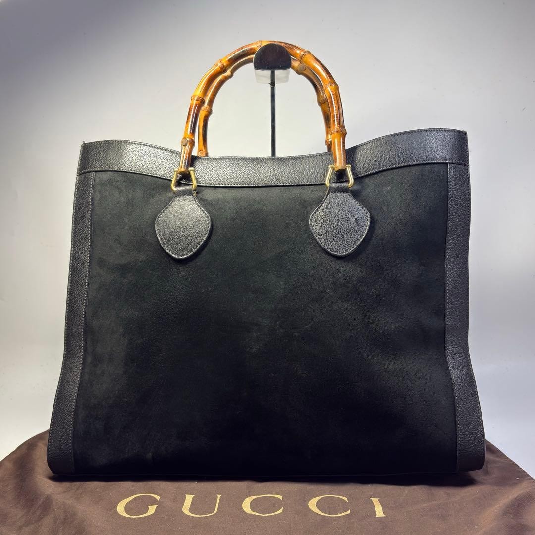 GUCCI Diana Bamboo Tote Hand Bag Magnetic Leather Suede Black Vinatge From Japan thumbnail 2