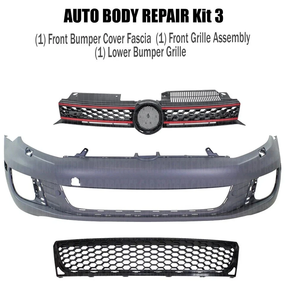 Conjunto de cubierta de parachoques delantero fascia y parrilla para Volkswagen GTI Golf 2010-2014 Foto 2 de 4