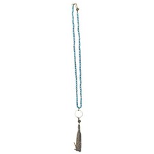 Turquoise Bead Necklace Tassel Pendant Boho Long 21in Adjustable