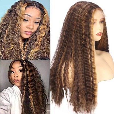 Two Tone Deep Wave Afro Curly Synthetic Lace Wig Full Head Wig for Women