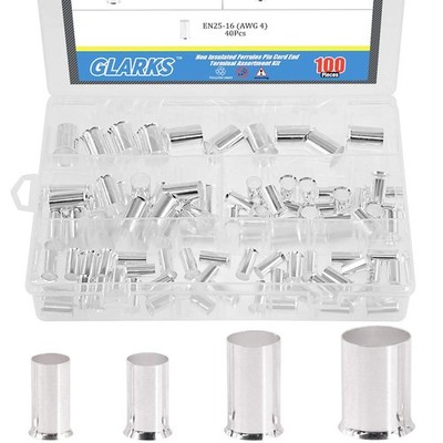 100 PCS Wire Copper Crimp Connector Silver Plated Ferrules Pin Assortment