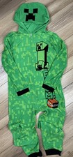 Minecraft One Piece Pajamas Kids 14-16 Green Creeper Hooded Fleece Sleepwear