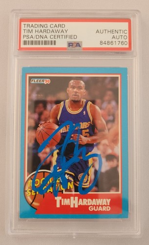 Tim Hardaway Signed 1990 Fleer Basketball Rookie Card #8 RC NBA HOF AUTO PSA