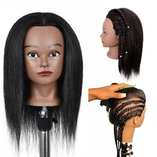 Mannequin Head for Braiding 16" 100% Human Hair Yaki Cosmetology Mannequins Head