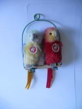 Vintage Steiff 057816 057809 Lori Parrots with Clips Perch