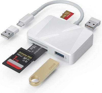 SD Card Reader, 5 in 1 USB-C & USB Card Adapter with Sd/Microsd/Ms and Dual USB-