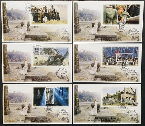 NEW ZEALAND LORD OF THE RINGS TWO TOWERS 6 FDC STAMPS 2002 MIDDLE EARTH POSTMARK