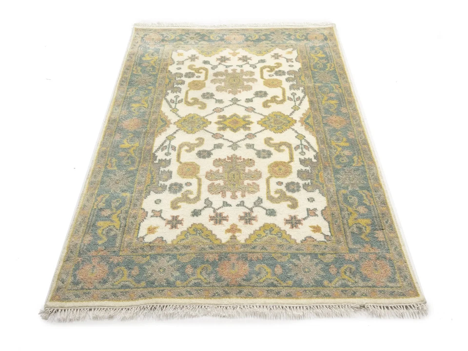 Handmade Green Oushak Chobi Oriental Rug Floral Carpet Bathroom Décor 4X6 ft - Image 2 of 4