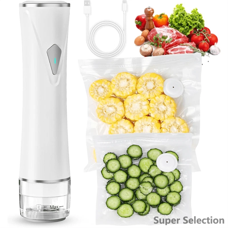 Cordless Handheld Vacuum Sealer Machine with 30 Bags & Liquid Tank, White