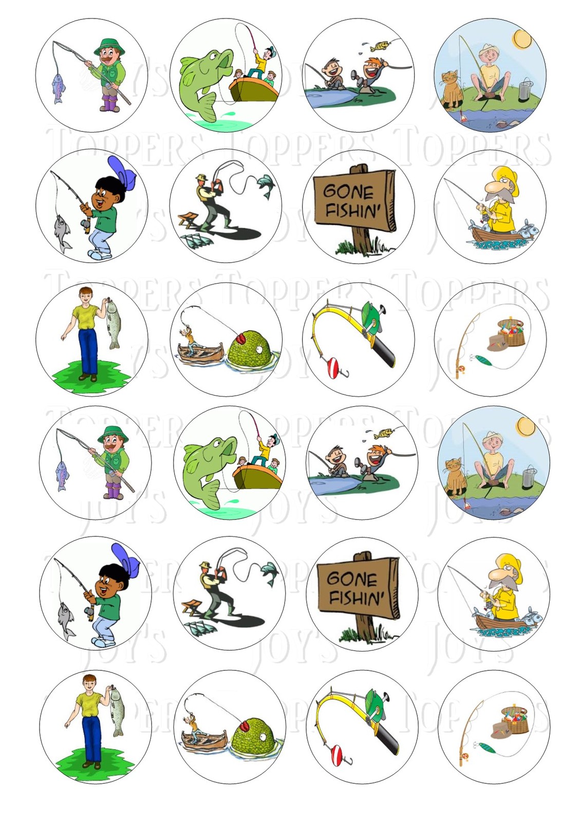 24 FISHING CUPCAKE TOPPER WAFER RICE EDIBLE FAIRY CAKE BUN TOPPERS