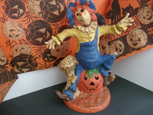 VTG CERAMIC HALLOWEEN,FALL SCARECROW ON JOL PUMPKIN 1977 BYRON MOLD 12 1/2" - Picture 9 of 10