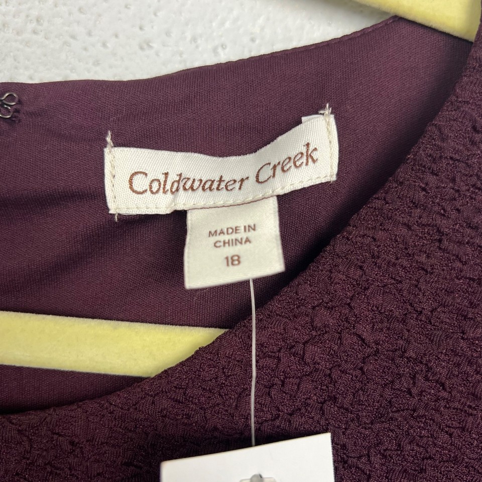 NWT Coldwater Creek Women's Blackberry Color Textured 3/4 Sleeve Dress