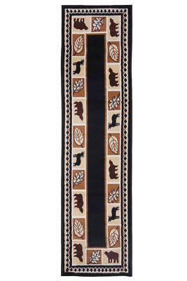 2'x8' Runner Black Wildlife Bear Moose Rustic Lodge Cabin Carpet Area Rug - 631