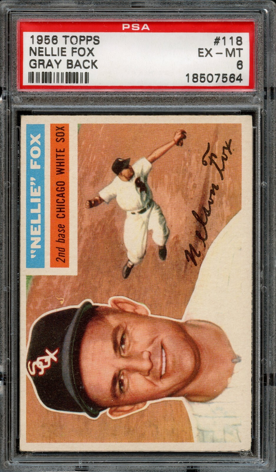 BB - 1956 - Topps - #118 - Nellie Fox Gray Back - PSA 6 - EX-MT