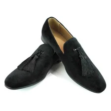 Black Velvet Slip On Loafers Tassel Men's Dress Shoes Modern Formal  By AZAR MAN