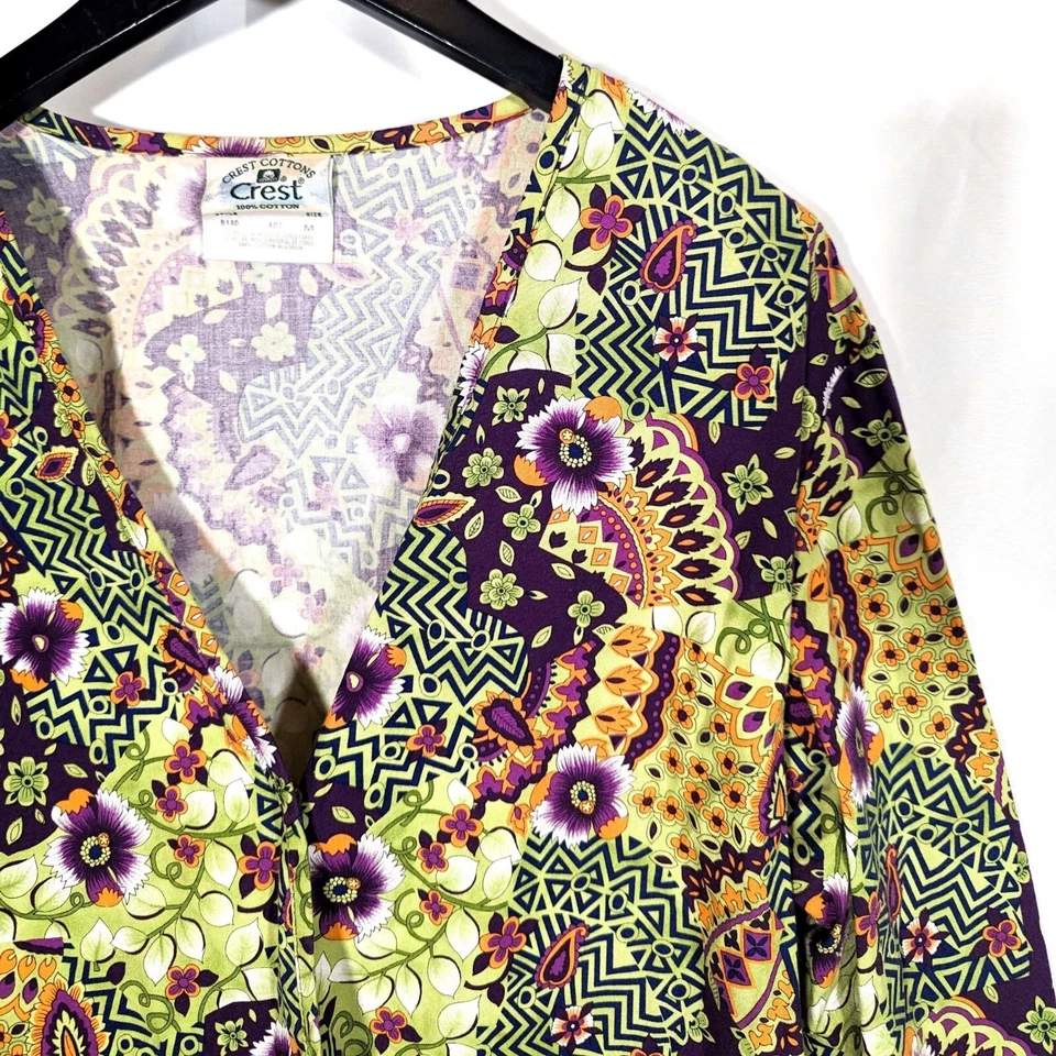 Vintage Crest Cottons Snap Button Shirt Jacket Shacket Bohemian Floral Sz Medium - Image 2 of 4