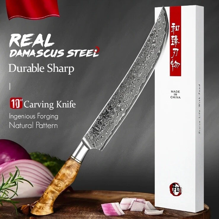 Kitchen Chef Meat Poultry Turkey Sashimi Carving Long Cleaver Damascus Steel