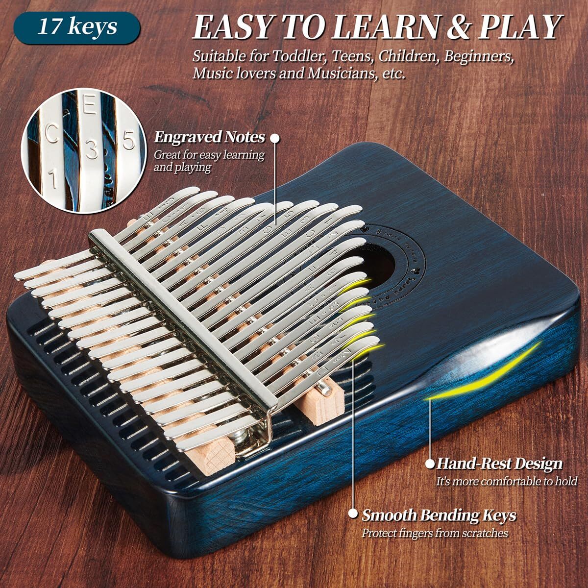 Kalimba Thumb Piano 17 Keys Finger piano (Blue)