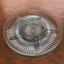 Large Divided Glass Serving Dish / Platter Snack Tray with Center Dip Space. 
