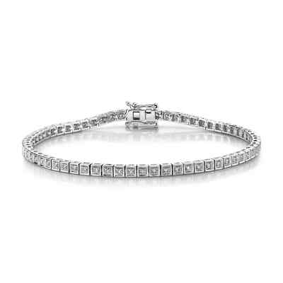 Diamant Box Tennis Armband 14K Weißgold Quadrat 0,77CT Rundschliff Natur Damen