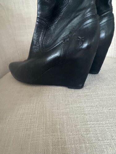 Ladies Frye Black Ankle Boots Wedge Heel 7M - Picture 2 of 6