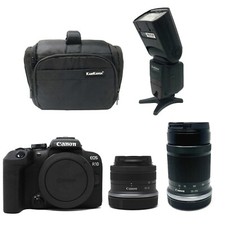 Image of Canon R10 Camera + RF-S 18-45mm + RF-S 55-210 STM Lenses + Bag + Flash
