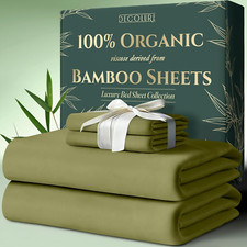 Ultra Soft Bamboo Viscose Twin Bed Sheets 4Pcs - Cooling Light Olive