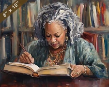 Toni Morrison signing books Oil painting 8x10 Print