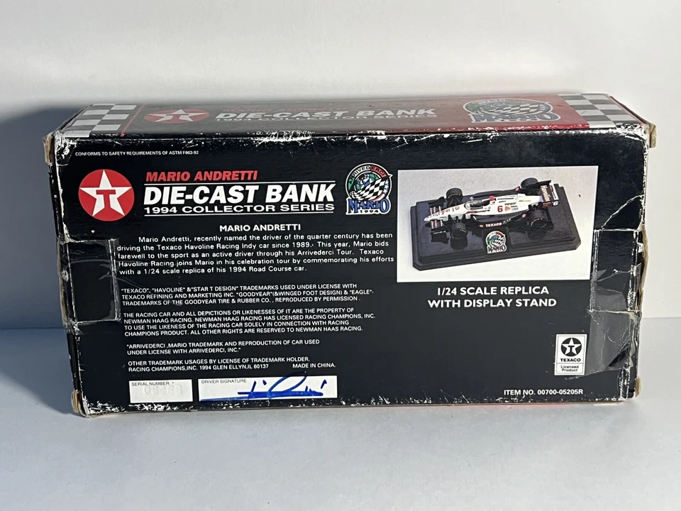 Texaco Racing Mario Andretti 1994 Havoline 1/24 Indy Caja Firmada Banco Diecast Foto 3 de 4