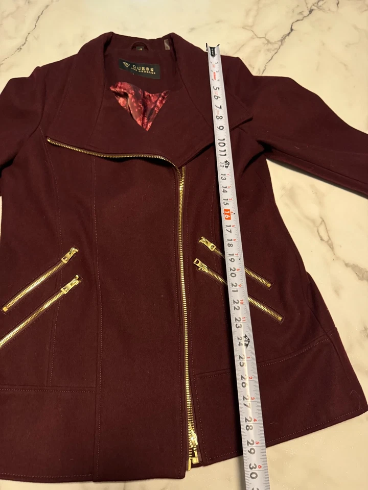 Chaqueta GUESS Moto Mujer Grande Granate Forrada Lana Manga Larga Lado del Acantilado Cremallera Completa Foto 4 de 4