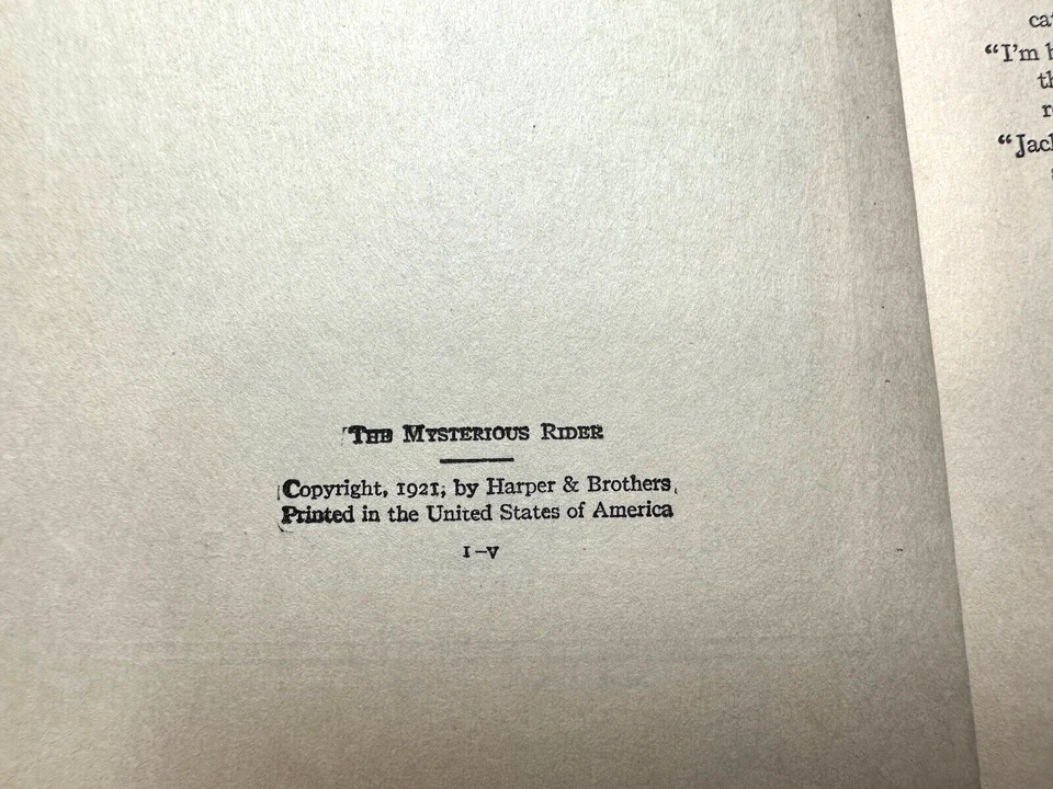 1921 The Mysterious Rider ZANE GREY HB 1st Ed 1st Pr Harper & Bros Illustrations Foto 4 de 4