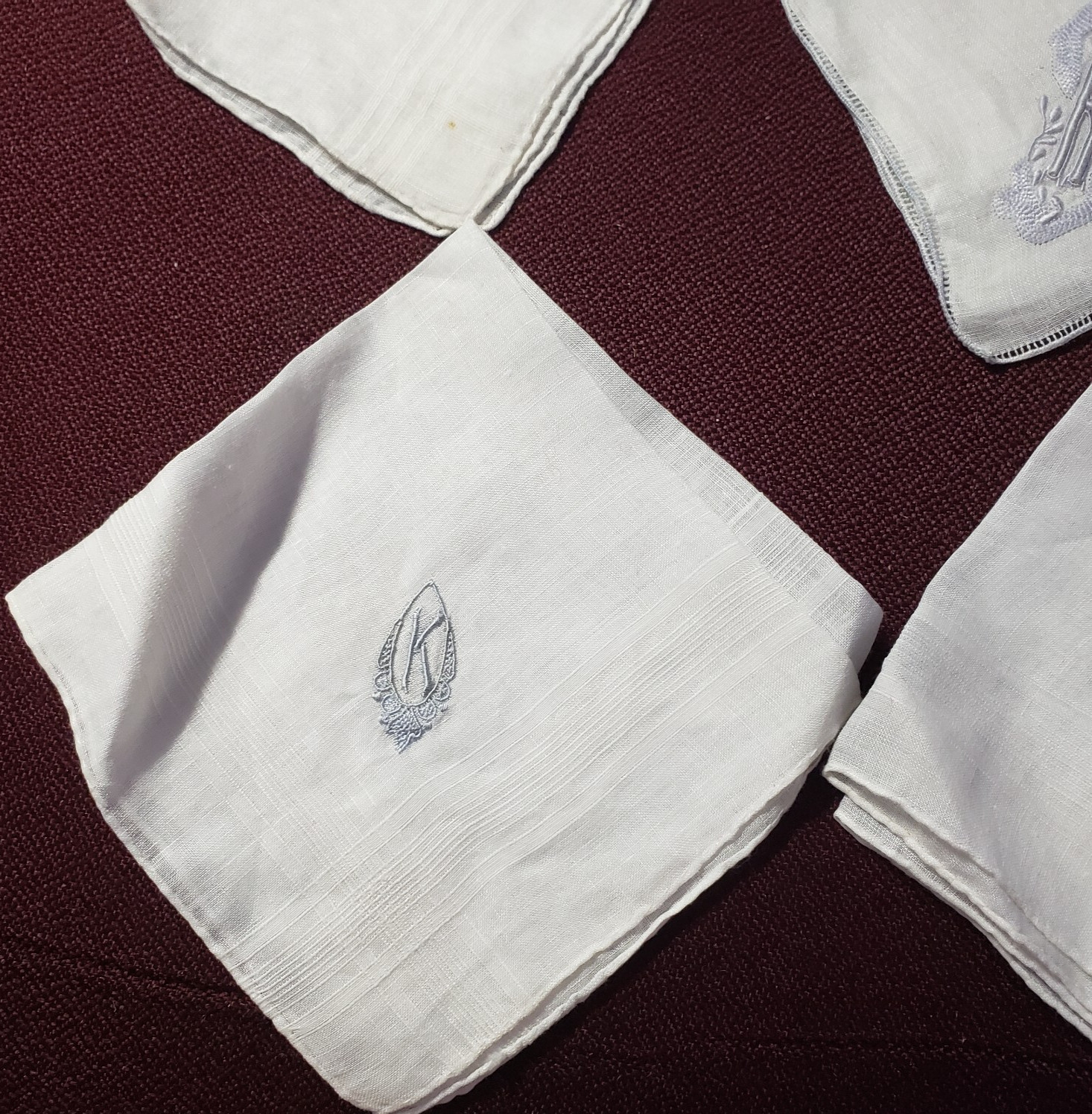 Embroidered Monogram Initial 4 Handkerchiefs Hank… - image 9