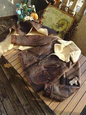 Tea-core Cowhide & Sheep Shearling Men's Vintage D3 Bomber Leather Fur Jacket