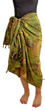 Batik Coverup Sarong Women Hindu Om Tassel Colorful Green Wrap Tie- Dye Swim