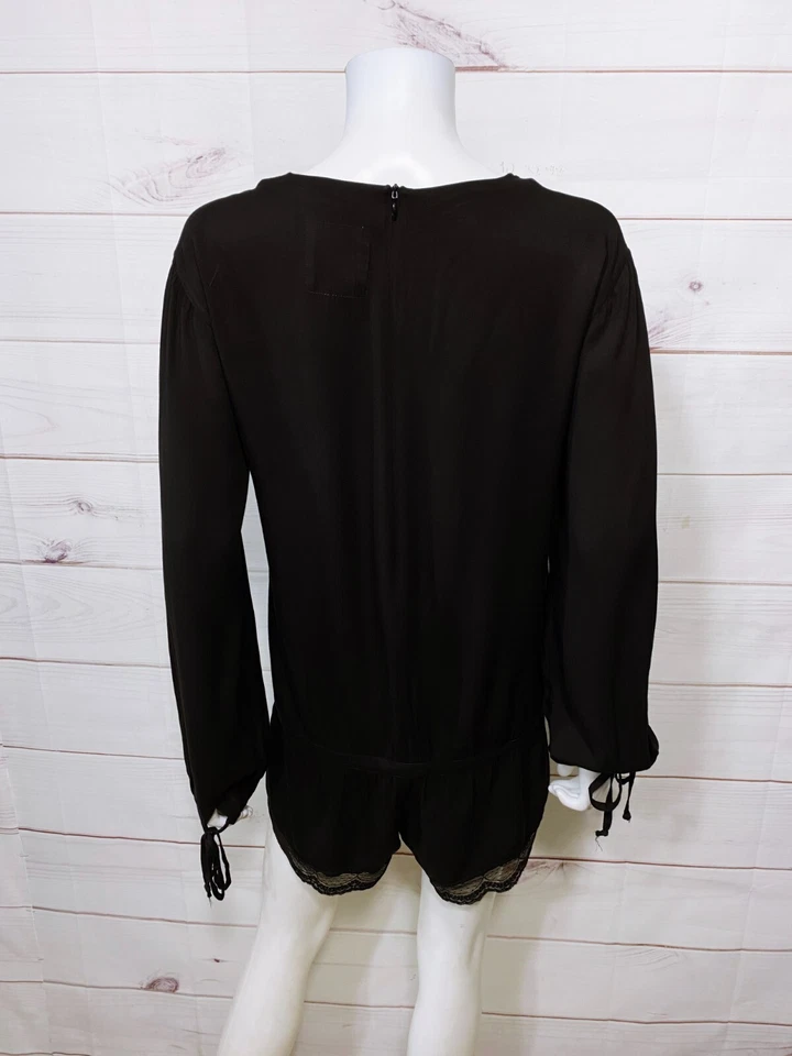 Одна чайная ложка винтажный женский комбинезон Priscilla размер XS черный с длинным рукавом кружевная отделка - Изображение 4 из 4