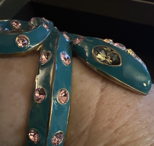 Betsey Johnson Teal Icy Crystal Snake Clamper Bracelet 7" Jungle Book Boho Chic - Picture 6 of 8