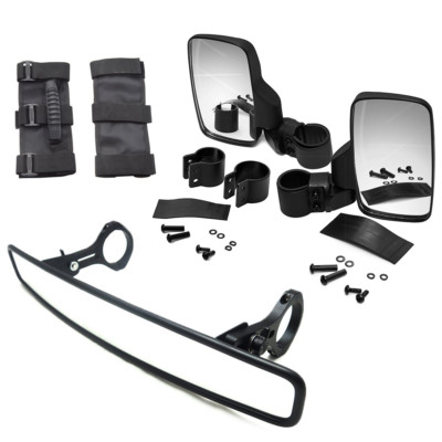 Round Roll Cage Bar Rear Side View Mirror Kit+Grip Fit KAWASAKI MULE Teryx 800
