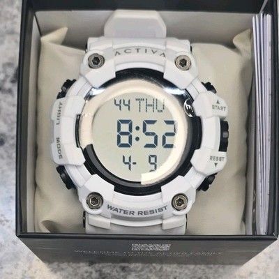 Activa Men's White Digital Sports Quartz Wristwatch 50m Water Resistant Box