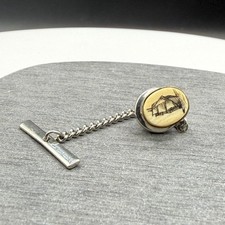 Scrimshaw Style Sailing Ship Tie Tack Lapel Pin Chain T Bar Nautical Jewelry