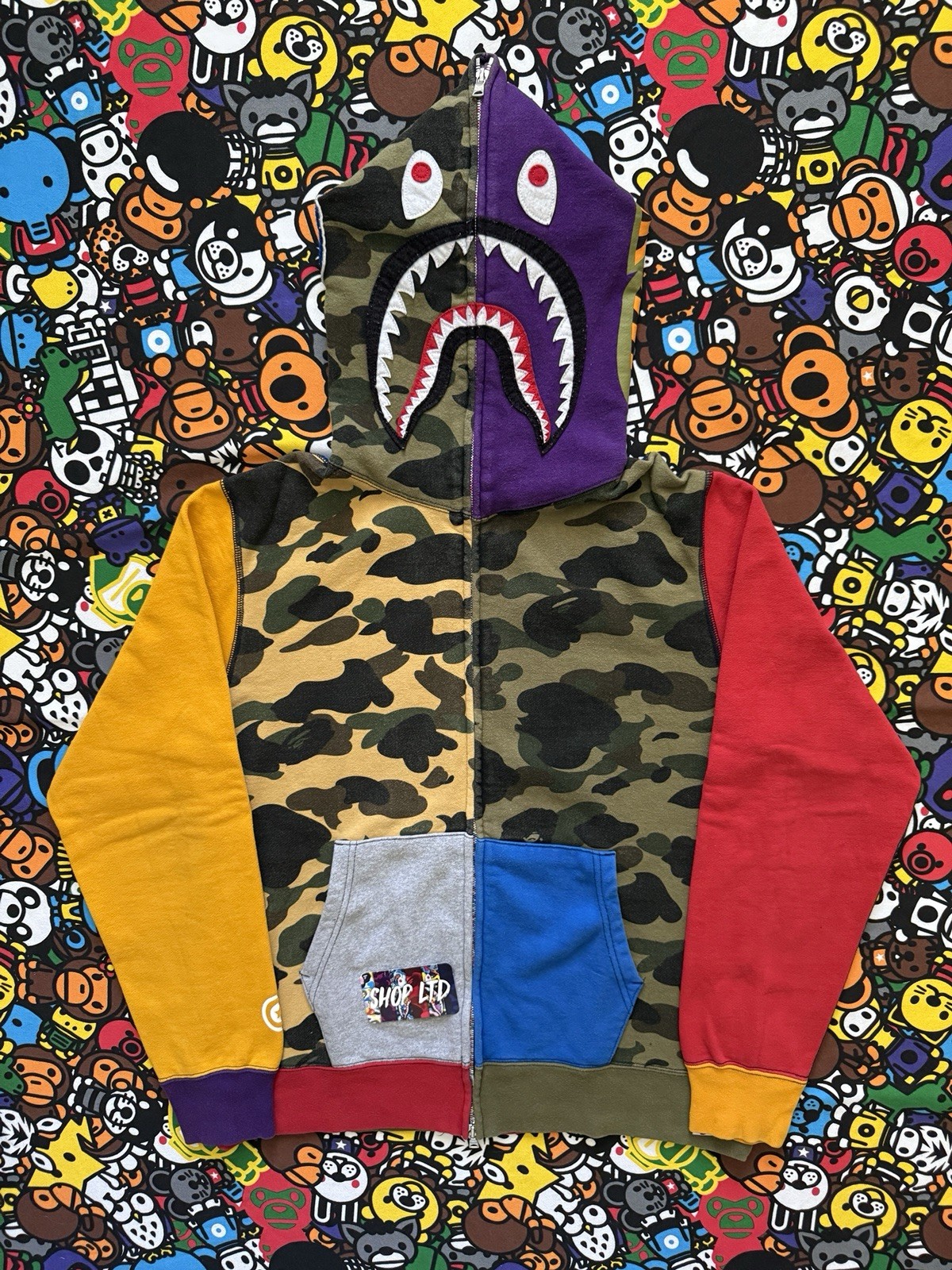 A Bathing Ape Multi Camo Patchwork Shark Hoodie - image 1